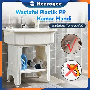 Wastafel Plastik PP Kamar Mandi 65*56cm Laundry Sink With Washboard Sink Cuci Baju Degan Loker