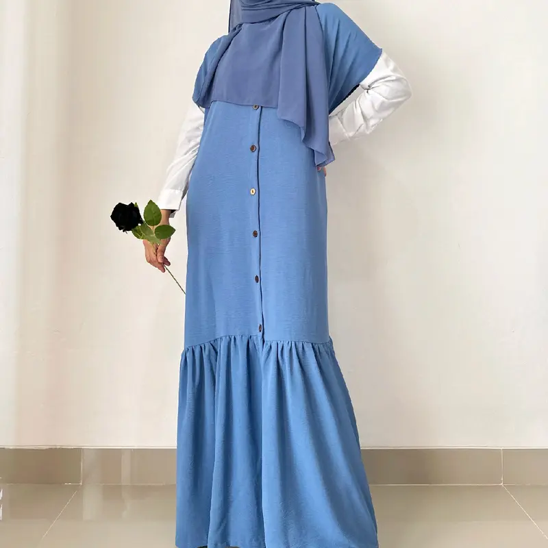 Vivian Outer Fashion Gamis Muslim Luaran Casual Gamis Kutung Bahan Crinkle Premium Busui Friendly Polos Dress Wanita 1