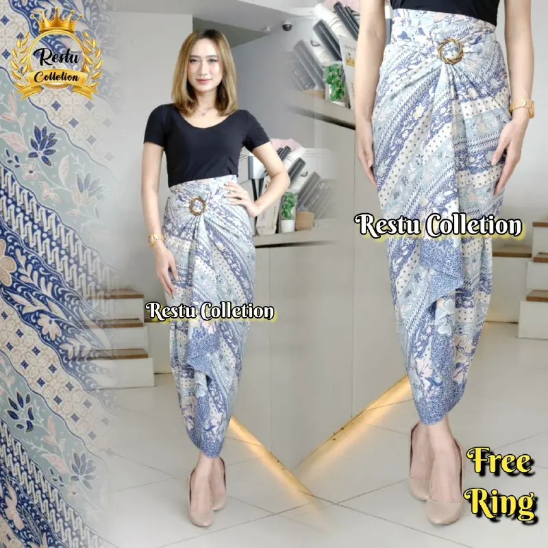 Rok Lilit Warp Skirt Serut Songket Jumputan Panjang Motif Batik Besseller Bawahan Wanita Kebaya Wisuda Kondangan Tunangan Nikahan Bahan Kain Sutra HQ Premium Allsize Mewah Ring Lamaran  Satin Tebal Pesta  Silk Silver 1