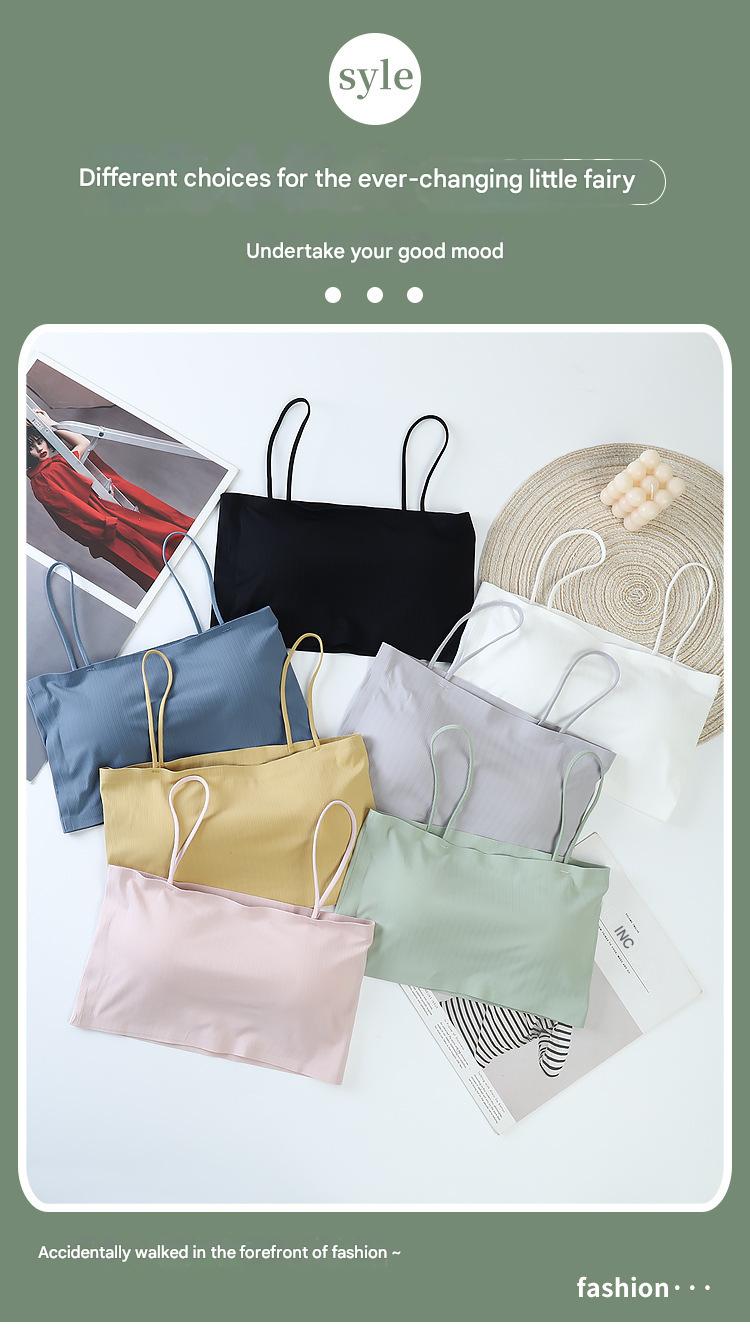 Product Introduction of Beautiful back without steel ring ice silk sling anti-glare wrap underwear female students Korean version of the bust bottoming tank top inner wear 1