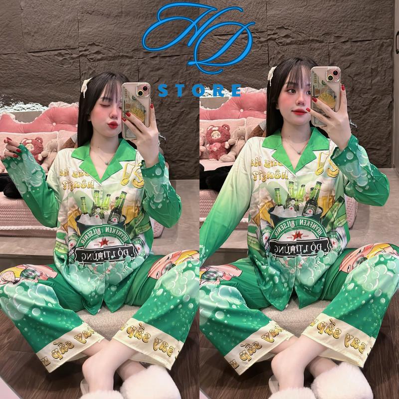 DƯỚI 58Kg Dưới 1’63 [ Mẫu Tết ] Đồ Bộ Nữ Lụa Latin Mặc Nhà Áo Tay Dài Thiết Kế Ken Xanh Ger Đỏ Đồ ngủ Bộ Ngủ Pijama Lịch Nho - HD STORE 7