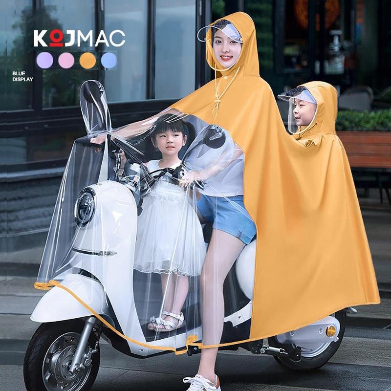 Áo Mưa Đi Xe Máy Trong Suốt 2 Đầu Cho Mẹ Và Bé Cao Cấp KOJMAC ( Che Phủ Toàn Thân Có Kính Chắn Mưa Túi Trùm Gương )