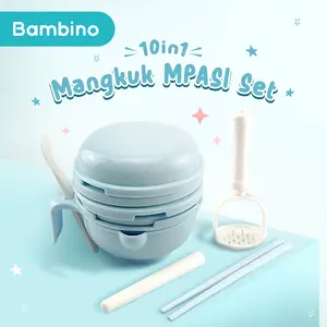 BAMBINO Mangkok Set Parutan Alat Pembuat MPASI Bayi/ Baby Food Maker Premium Multifungsi Grinding Bowl Alat Penghalus Makanan Bayi Set Lengkap 10in1 Blue Green