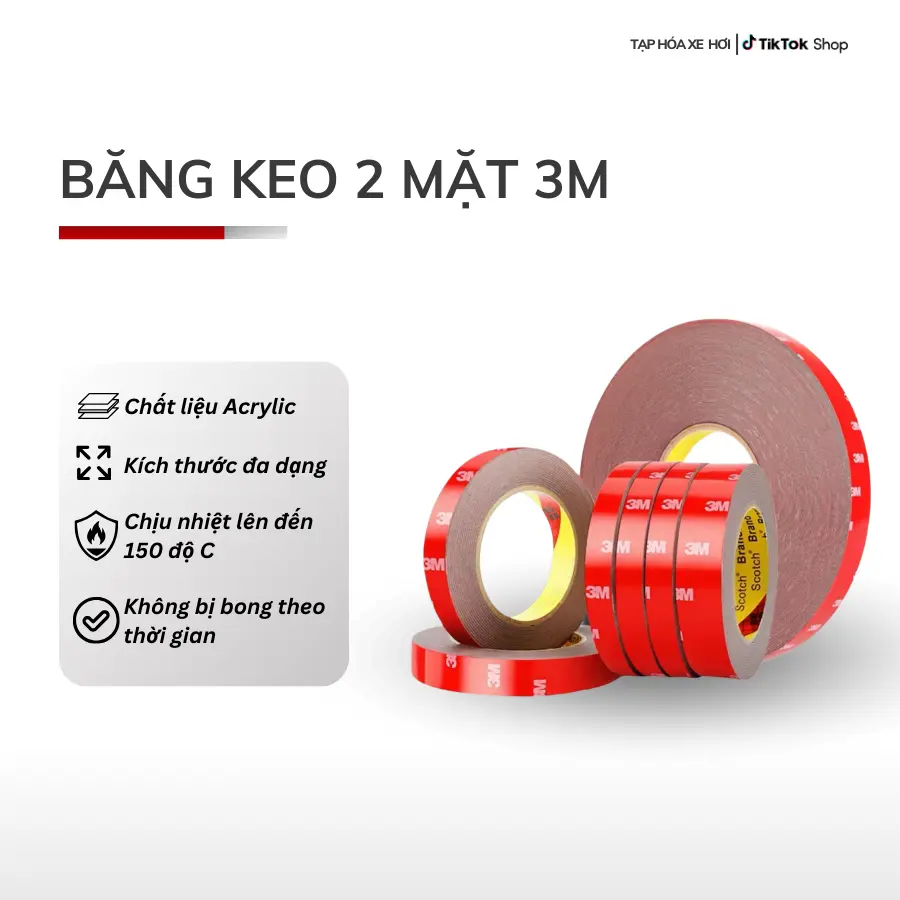 Băng dính 2 mặt 3M, băng keo cường lực siêu dính bóc ra không để lại vết bám