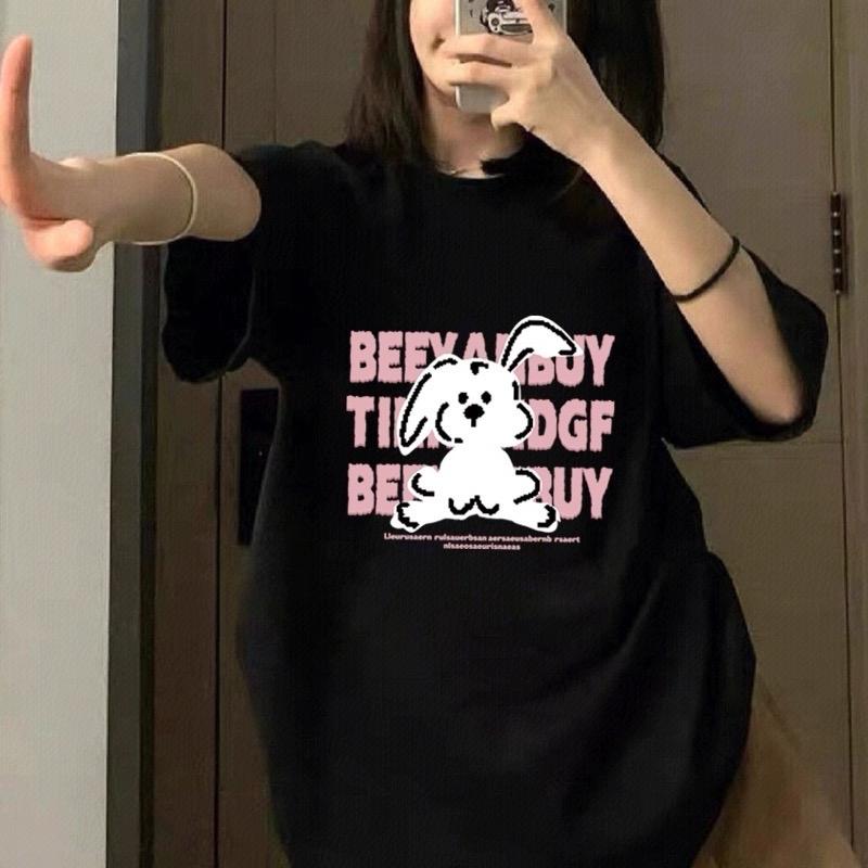 [He.Ling] BST Áo Thun THỎ CHỮ  Form Rộng Unisex -Chất Thun Cooton Khô Mềm Mịn Mát - Phong Cách Douyin T01 Nữ Top