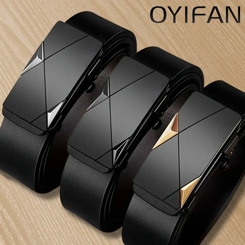 Fashion Men's Belt Men's Genuine Leather Belt Automatic Buckle Ratchet Belt Random Adjustment