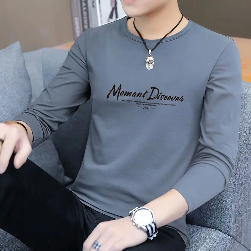 Áo Thun Nam Dài Tay, Bộ Sưu Tập Mùa Xuân Và Mùa Thu Mới, Chất Liệu Cotton, Thích Hợp Cho Giới Trẻ, Quần Áo Mùa Thu, Có Thể Mặc Ngoài Trời, Thiết Kế Chữ Cái, Dễ Phối Đồ, 2024