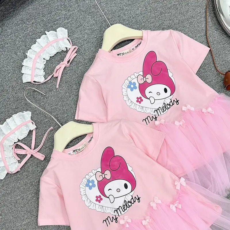 (Shopmesockids) Váy cotton Melody hồng mix ren cho bé gái 3