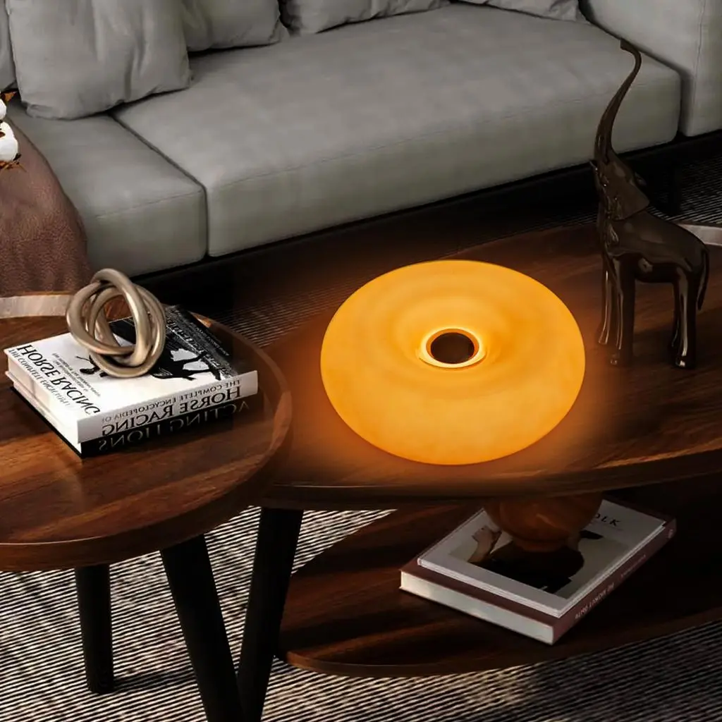 Modern Bauhaus Donut Lamp Desk Lamp Home Decor Atmosphere Wall Sconces, Unique Orange Lamp Shade Side Table Lamp For Bedroom, Living Room
