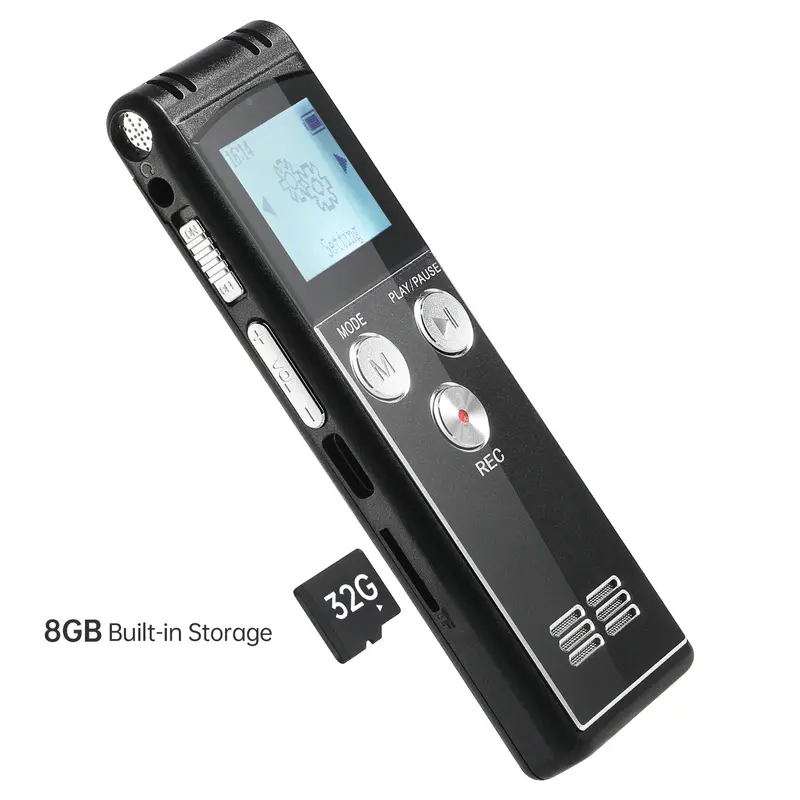 Máy ghi âm kỹ thuật số, T63, 8 + 32G, Phát lại bản ghi kích hoạt, Máy nghe nhạc MP3, có loa Mic, Ghi âm cao 1536KBPS, Sạc USB Kem Led 0