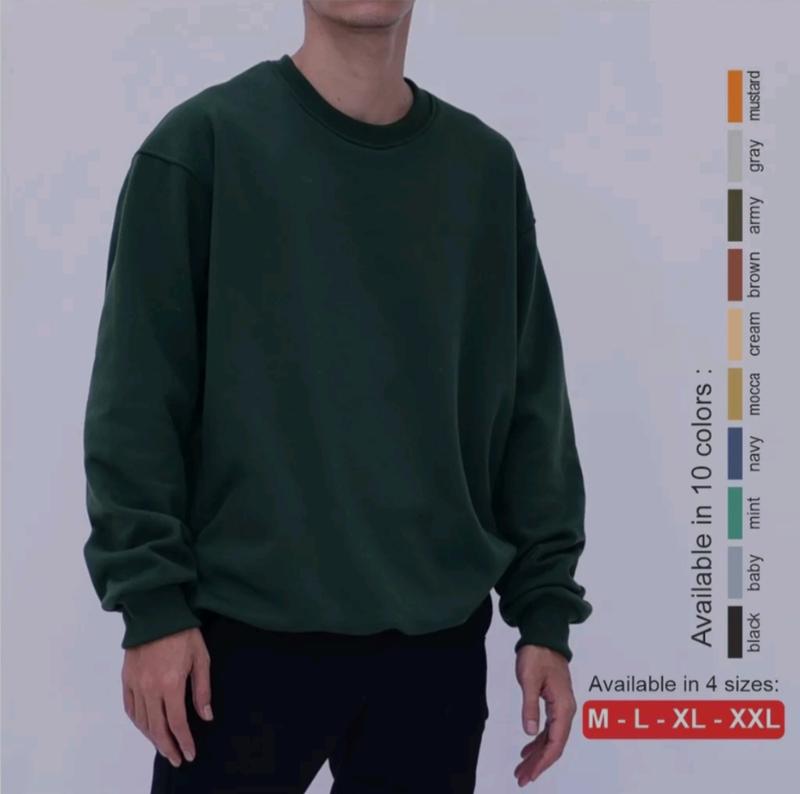 Crewneck Polos panjang unisex Putih Nyaman Merah Maroon Kuning Hitam Hijau Fleece Army Abu 0