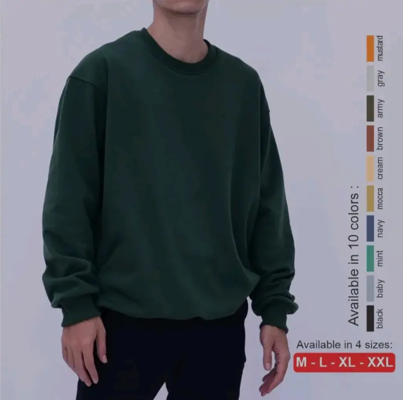 Crewneck Polos panjang unisex Putih Nyaman Merah Maroon Kuning Hitam Hijau Fleece Army Abu 0