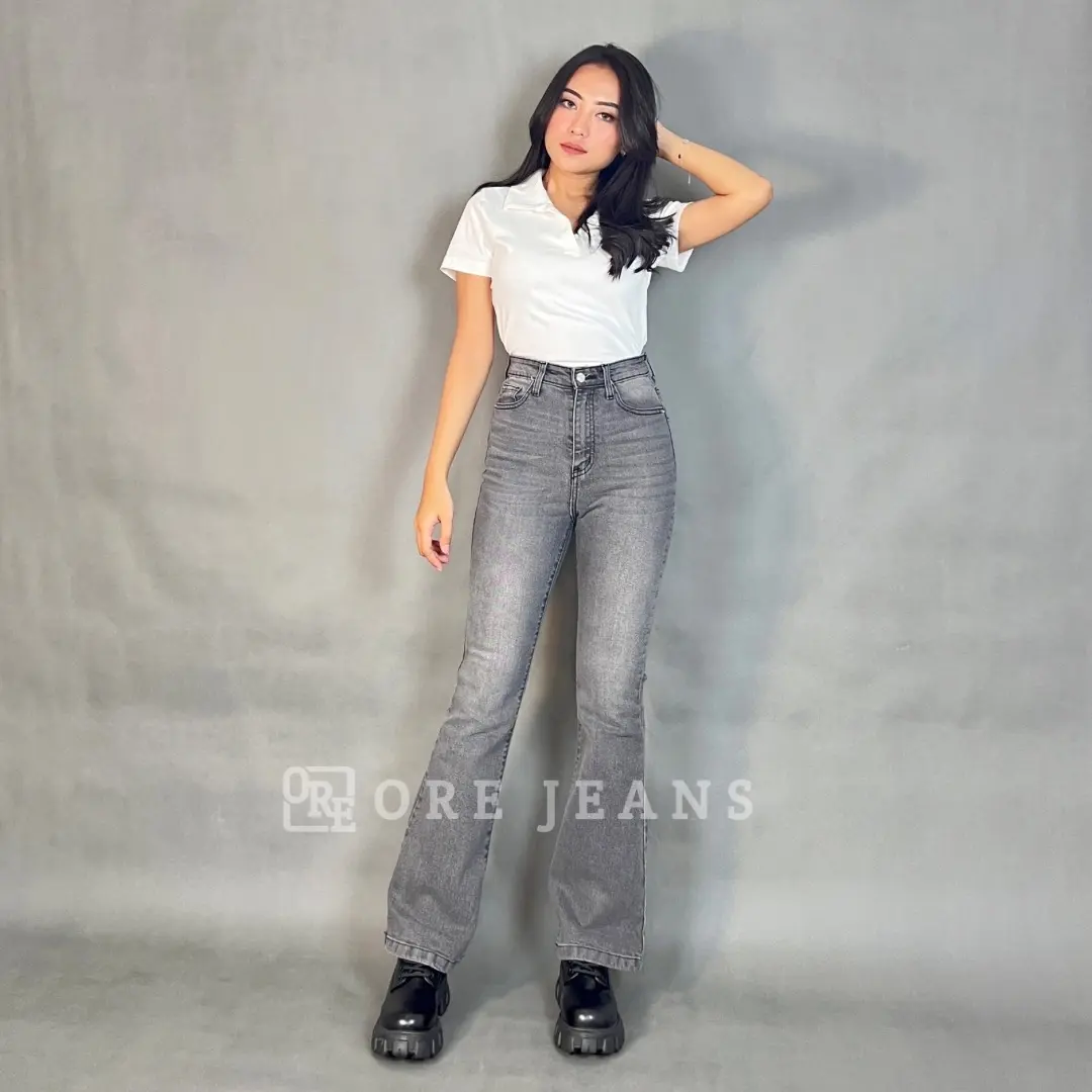 ORE -  Celana HW Cutbray Chava Wash Jeans Wanita Viral  Kaki Nyaman