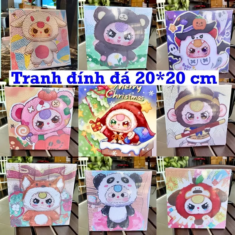 ￼( Mua 2 tranh giảm phí ship) Tranh Đính Đá Capybara - Baby Three - Labubu  20*20cm kèm khung.