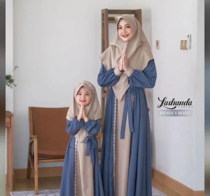 Gamis Couple Ibu Dan Anak Set Hijab Syakilla Mix Renda Busui Friendly