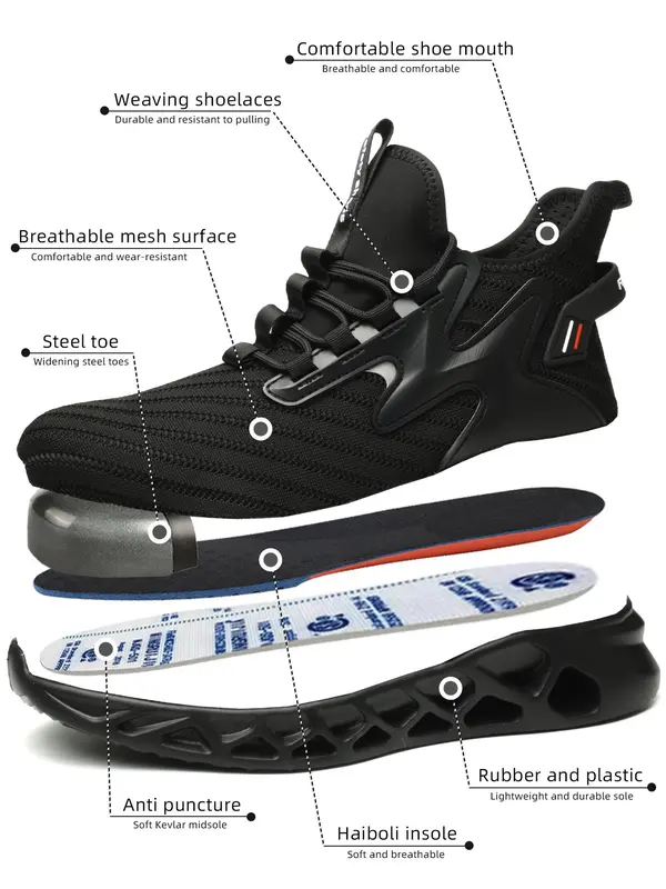 Men's Steel Toe Work Shoes, Casual Comfortable Breathable Anti-impact Anti-puncture Safety Shoes, Fashionable Shoes for Daily Wear 3