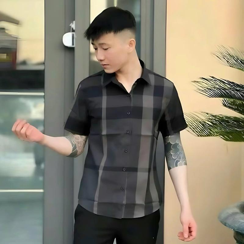 Áo Sơ Mi Nam Tay Dài Phối Sọc Caro Phong Cách Trẻ Trung Và Sang Trọng, Vải Xịn Dễ Phối Đồ Menswear Kate 4