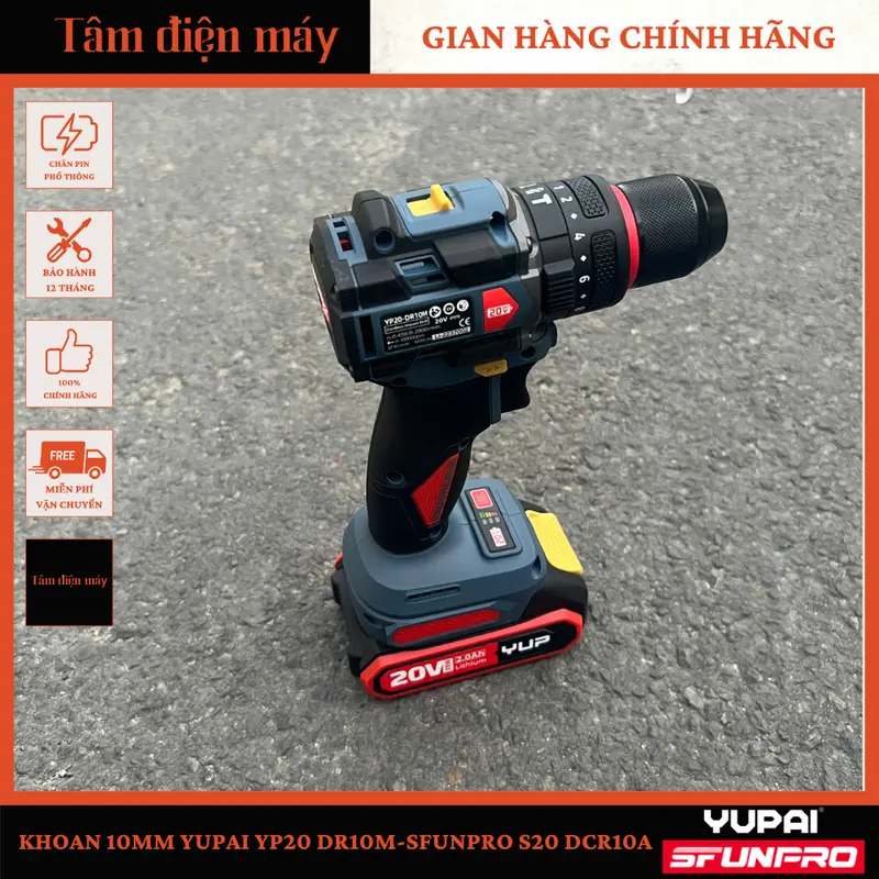 [CHÍNH HÃNG] Máy Khoan 3 Chức Năng Đầu 10mm - 60 n.m YUPAI YP20 DR10M-SFUNPRO S20 DCR10A 3