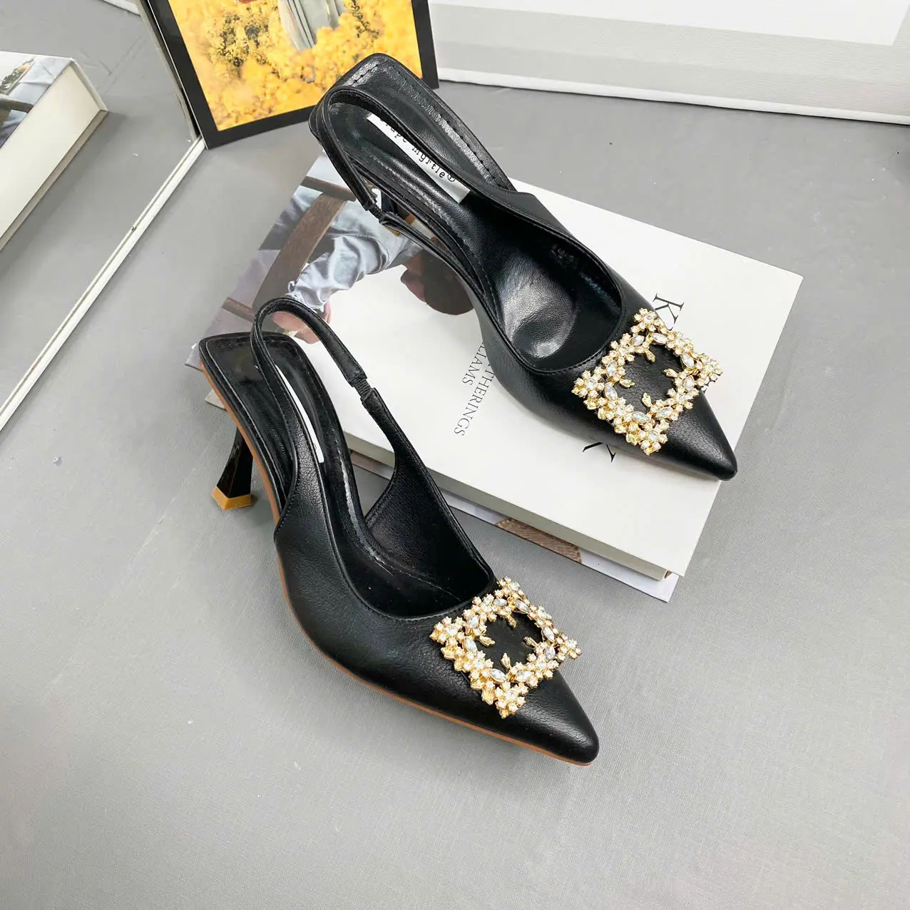 Giày cao gót nhọn 7 phân mui nhọn gót ly mặt đá cao cấp sang chảnh phong cách trẻ trung DéP Shoes Nữ Nhung Cao Su Jean