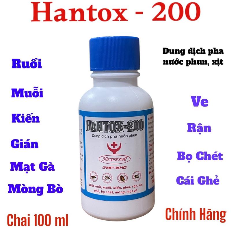 Hantox-200 chai 100ml dung dịch pha nước phun, diệt ruồi, muỗi, kiến, gián, ve, mòng, rận, ghẻ, bọ chét trên Chó, Mèo, Trâu Bò và mạt gà