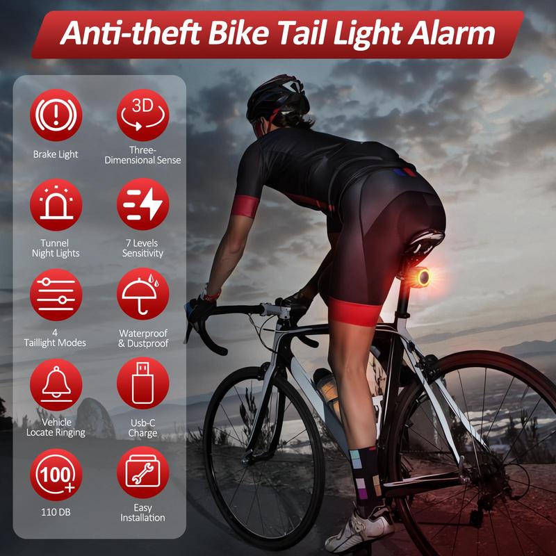 Smart Bike Tail Light, Bike Brake Light, Auto on/Off Anti Theft Bike Alarm with Remote, LED Rechargeable Bicycle Tail Light 2