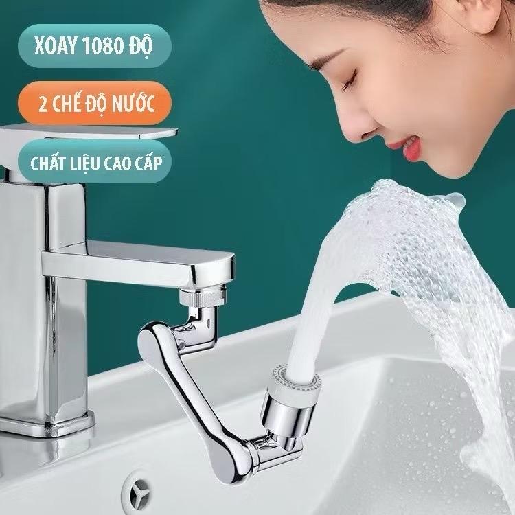  Loại INOX - Đầu Nối Vòi Nước Xoay 1080 độ - Đầu Vòi Nước Thông Minh Lắp Bồn Rửa Mặt - Hai Chế Độ Nước 