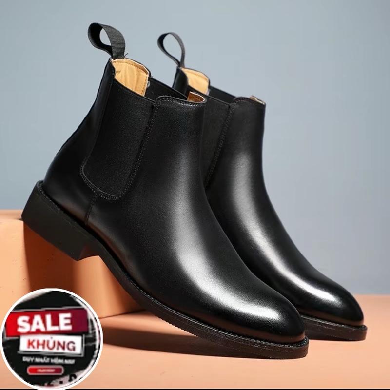 giầy Chelsea boot nam hàng kĩ da nam trơn hai mang chun giày dự tiệc nam da sít đế khâu may chắc chắn mã g013 mua thì đặt lùi lại 1 size ạ