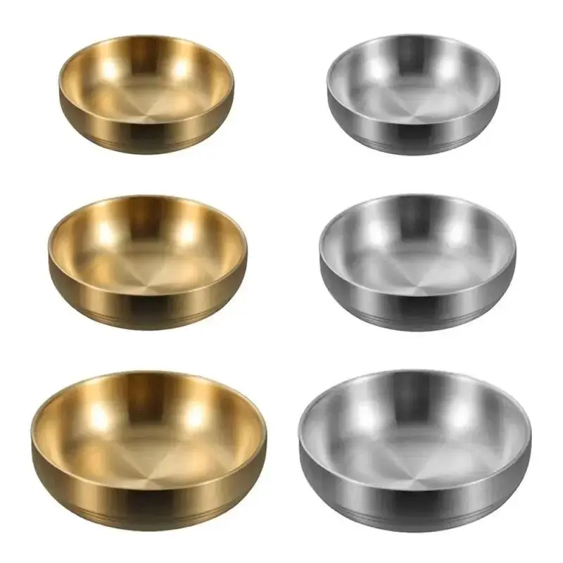 Double Layer Heat Insulated Rice Bowls Ice Cream Soup Bowls Stainless Steel Bowl Snack Cold Dish Mixing Bowl for Kitchen Flatwar Tableware Portable