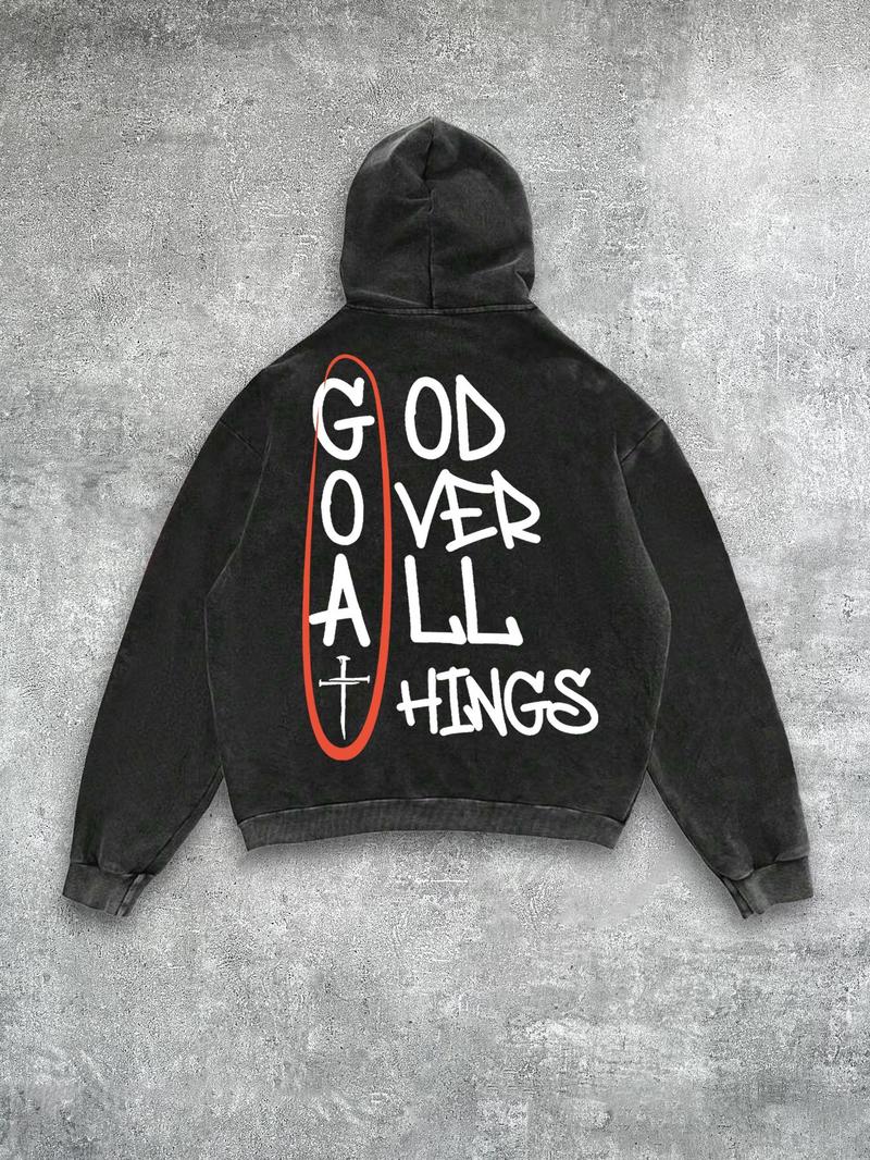 Product Introduction of Men's Letter Print Hoodie, Street Fashion Long Sleeve Hooded Sweatshirt for Daily Holiday Outdoor Wear, Men Clothes for Fall & Winter, Cotton 1