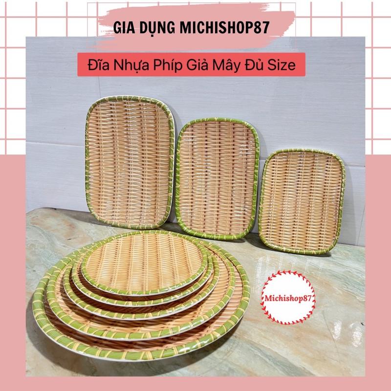 Đĩa Nhựa Phíp Giả Mây Đan Tre Mẹt Tròn Vuông Chữ Nhật Đủ Size Có Chân Loại Dày Đẹp Để Hoa Quả Mẹt Đồ Ăn Bún Đậu