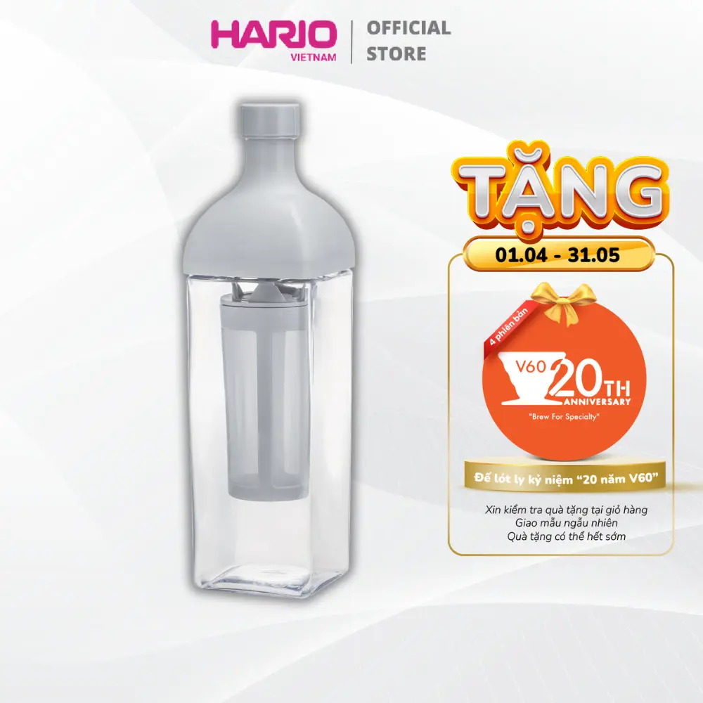 Bình Pha Cà Phê Cold Brew Hario Ka-Ku Coffee Bottle KAC-110-PGR 1L Thân Vuông