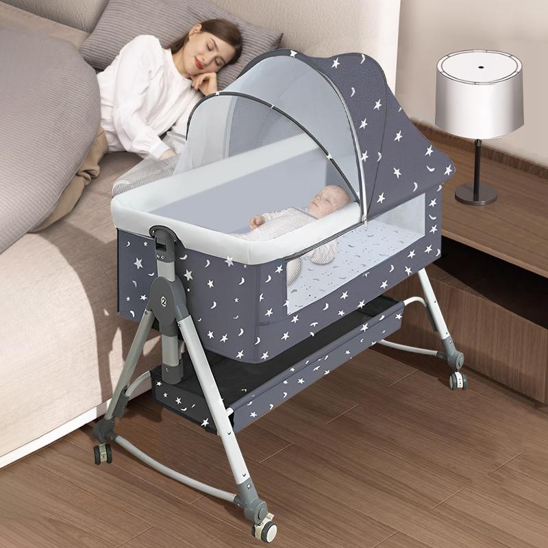 DECHOME Giường Ghép Cho Bé, Giường Nôi Đa Chức Năng Có Thể Được Di Chuyển, Gấp Lại, Điều Chỉnh Cao, Có Thể Được Rửa Sạch