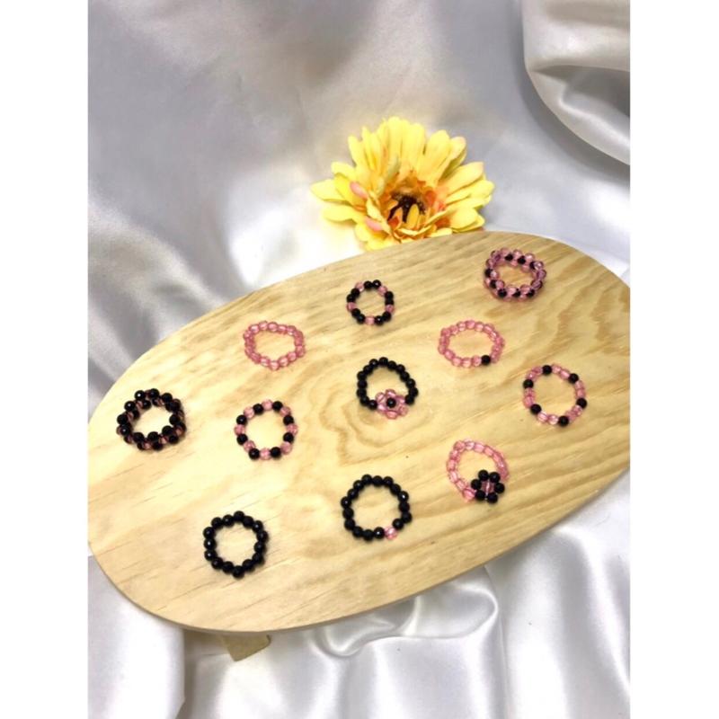 CINCIN MANIK-MANIK GROSIR 100 pcs / CINCIN BLACK PINK / CINCIN BEADS GROSIR / CINCIN HARGA GROSIR 4