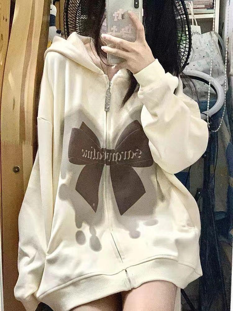 Product Introduction of Áo Len Cardigan Có Mũ Trùm Đầu Màu Mơ Cổ Điển, In Nơ, Dành Cho Nữ, Thích Hợp Cho Mùa Xuân Và Mùa Thu, Lông Cừu, Mỏng Và Rộng, Áo Khoác Có Khóa Kéo, Năm 2024 9
