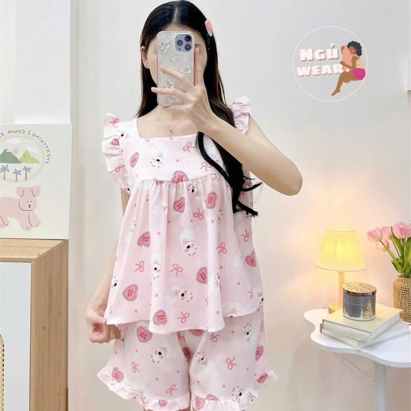 Set Đũi Xốp Cánh Tiên Quần Ngắn In Hình Dễ Thương 1