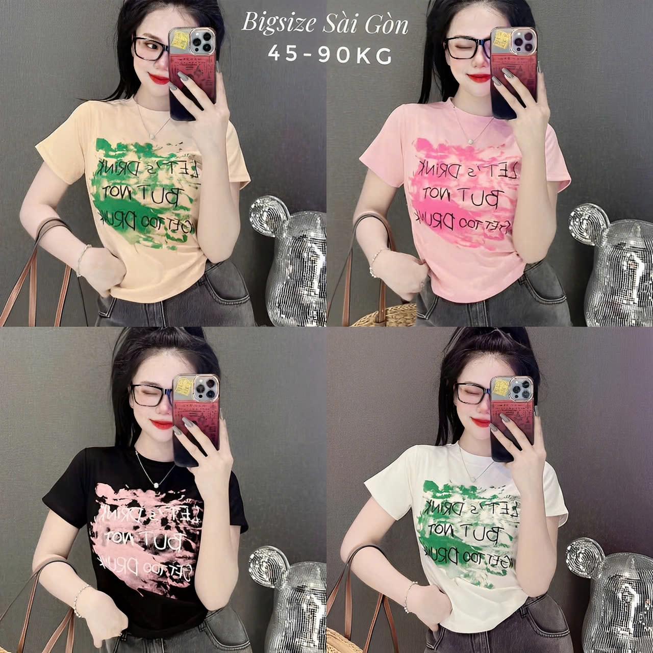 Áo Thun Nữ Cổ Tròn In Hình Vải Thun Tăm Bigsize Từ 45 - 90Kg Dễ Thương Top Nữ Women - B.1499