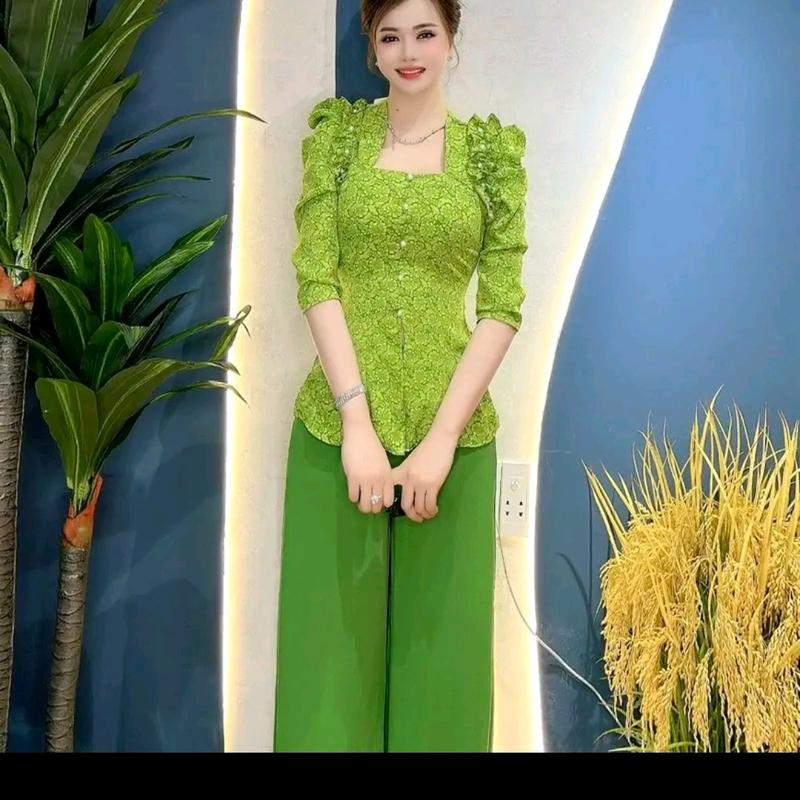 bộ bà ba cổ vuông tay dún bèo phồng Nữ Top Áo Voi Voan Women Bo Chun Dress