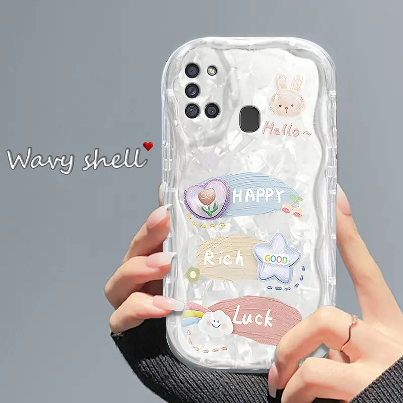 Casing hp SamsungA21S/A217F Boneka Kelinci Keberuntungan Lucu Kepribadian Transparan Gelombang Lembut Cangkang Wanita Ringan Mewah Kelas Atas All-inclusive Anti-Fall case 3