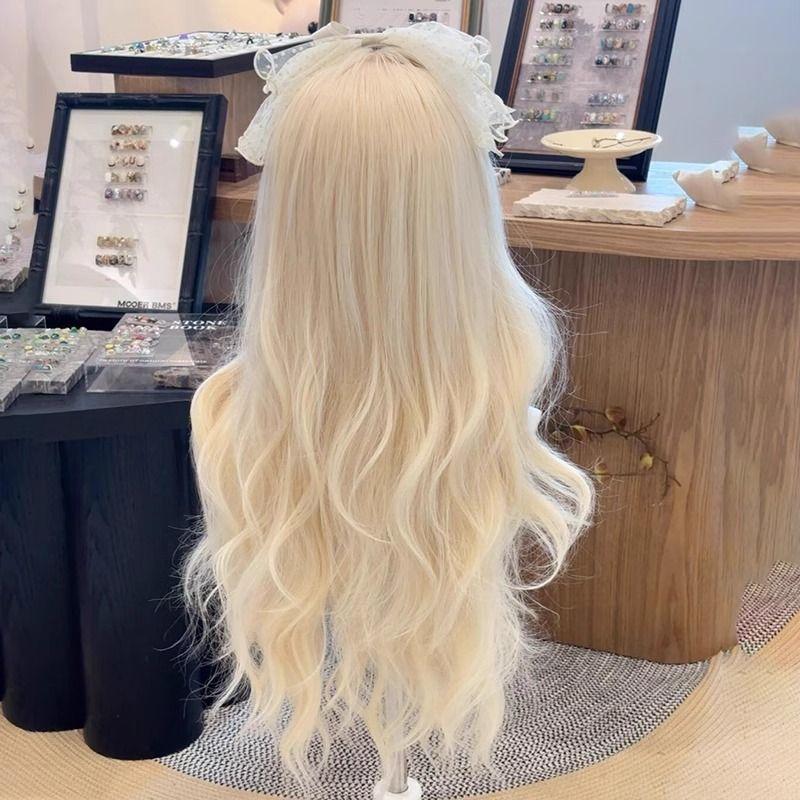 Tóc Giả Trùm Đầu, Dành Cho Nữ, Tóc Dài, Mỏng, Màu Trắng Sữa Và Vàng Kim, Phong Cách Lolita Nhật Bản, Sóng Sâu, Cos, Tóc Xoăn Dài, Mũ Đội Đầu, Năm 2024 4
