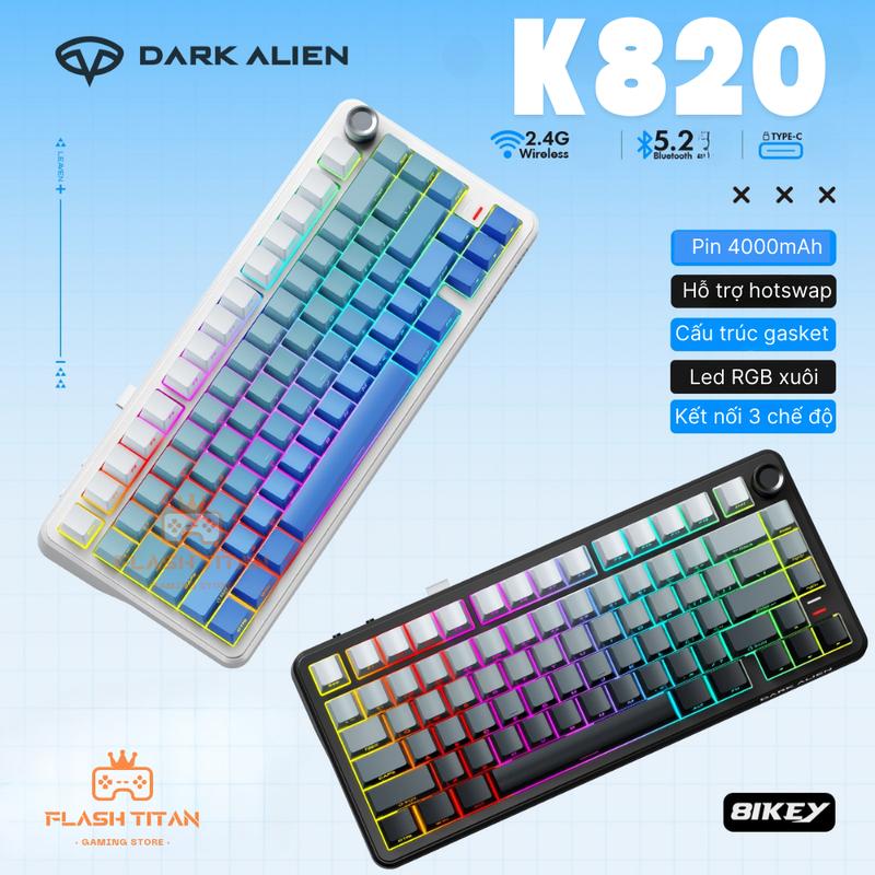Bàn phím cơ không dây Dark Alien K820 - Hỗ trợ hotswap - 3 mode kết nối - Có núm xoay, mạch xuôi