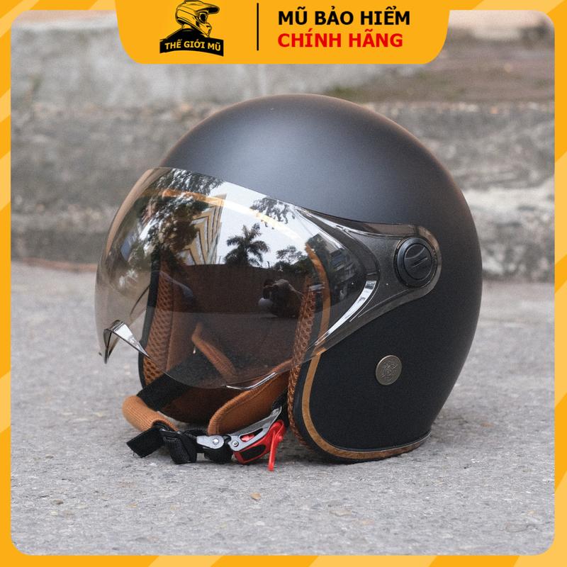 Mũ bảo hiểm nam nữ 3/4 đầu nhiều màu có kính, nón bảo hiểm lót nâu viền đồng cao cấp NTMAX TRUMP