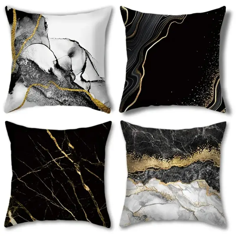 Marble Pattern Pillow Cover without Filler (4pcs), Geometric Pattern Decorative Pillow Cover, Square Decorative Pillow Cover for Sofa, Bed, and Office, Bedroom Decor Ideas, Home Decor Products 3