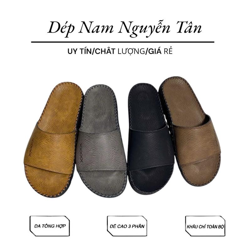 Dép Da Nam Si Rắn Đế Doctor Răng Cưa Quai Ngang Đế Bằng Chống Trơn Trượt - Slipper, Sandal