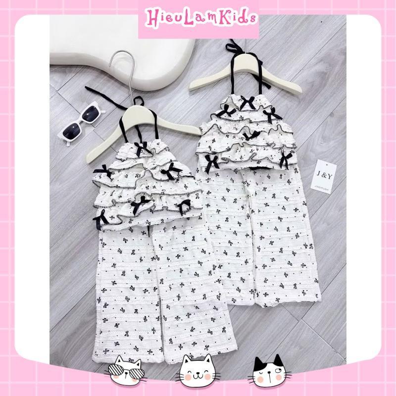 X47 - Bộ quần áo bé gái, Set áo dáng yếm nơ đen kèm quần dài cho bé gái 3