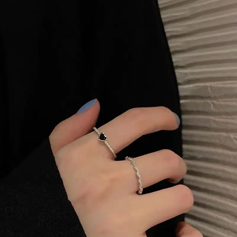 Cincin Korea Hati Zirkon Hitam Untuk Wanita Murah. A-03 Rings 2
