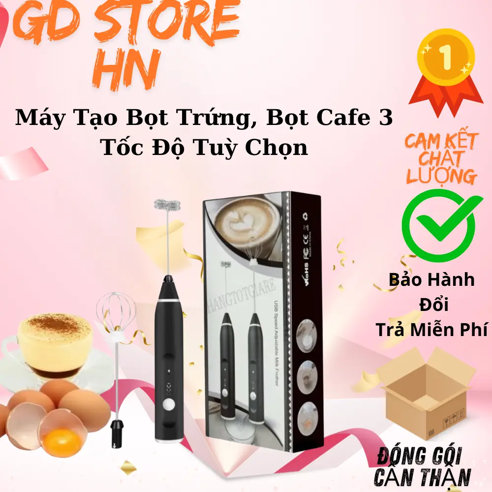 Máy Tạo Bọt Trứng, Bọt Cafe 3 Tốc Độ Tuỳ Chọn. Nhỏ Gọn Tiện Lợi Máy Đánh Bọt Máy Đánh Trứng đồ  giadụng