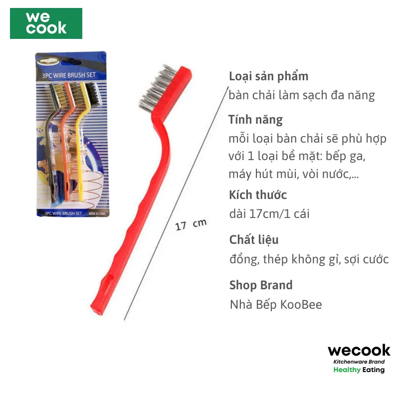 Set 3 bàn chải sắt đánh rỉ sợi kim loại WECOOK - Chổi cọ vệ sinh đầu nhỏ chuyên dụng cho nhà bếp (CSNC19) Làm Sạch 1