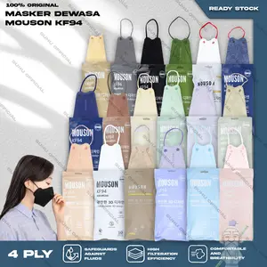 Masker KF94 MOUSON isi 10Pcs Putih Hitam Warna KF94 4Ply Earloop Surgical Mask Kemenkes