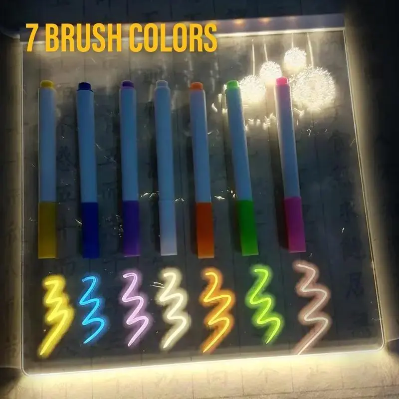 Acrylic Message Board Light with 7 Colors Pen, Erasable Drawing Board Light, LED Message Board, Suitable for Home, Office, School, Return to School Gifts 7