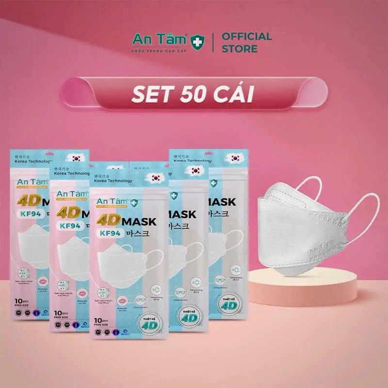 <4D > Set 50 KHẨU TRANG 4D KF94 AN TÂM 4 LỚP.